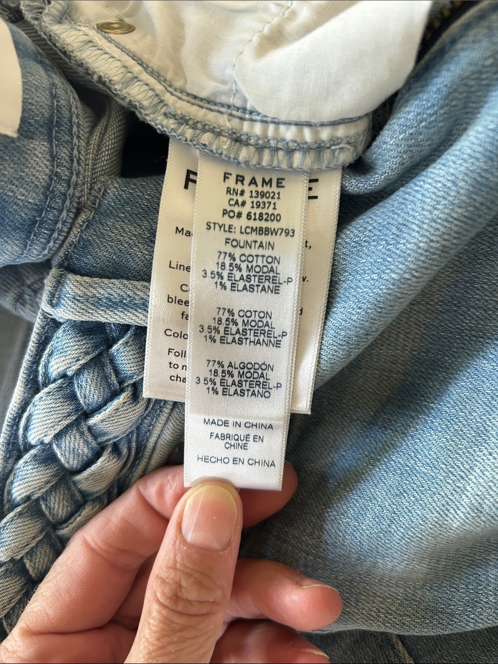 Frame Denim Braided Waist Light Blue Le Crop Mini Boot Jeans Size 24 - Picture 7 of 11